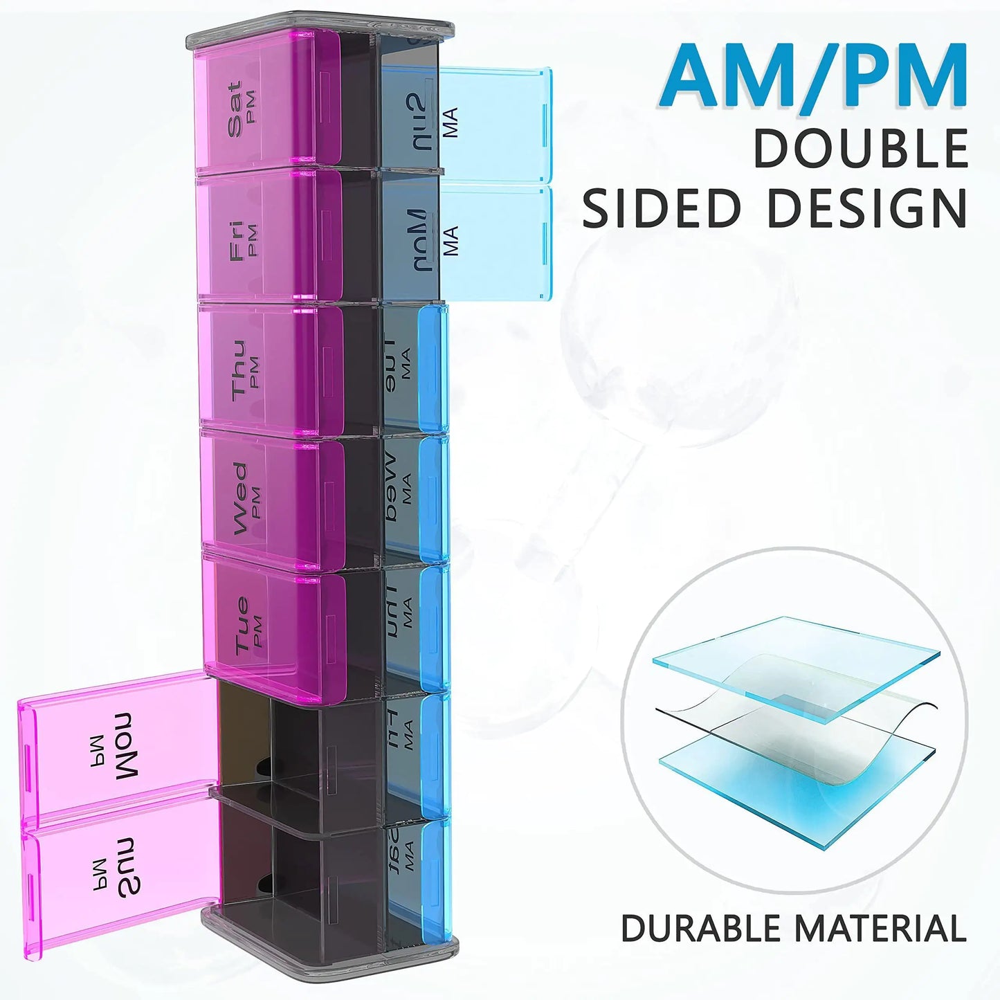 Extra Large Pill Organizer Black XXL Pill Box 7 Day Weekly Pill Box with AM PM